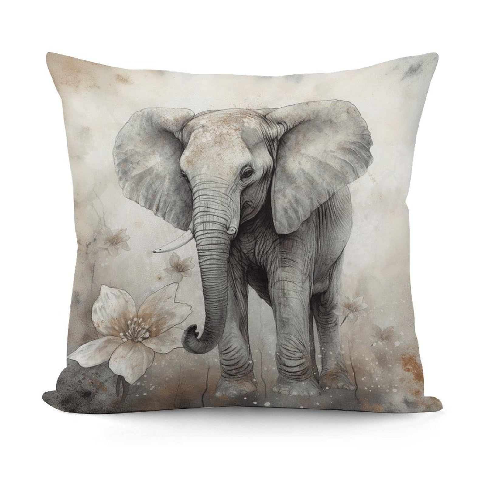 VstaDank Animals Cute Elephant Throw Pillow Covers 18x18 Inch Soft Couch Home Decor Cushion Cover Comfortable Plush Square Cushion Case Farmhouse Decorative Pillowcase for Living Couch