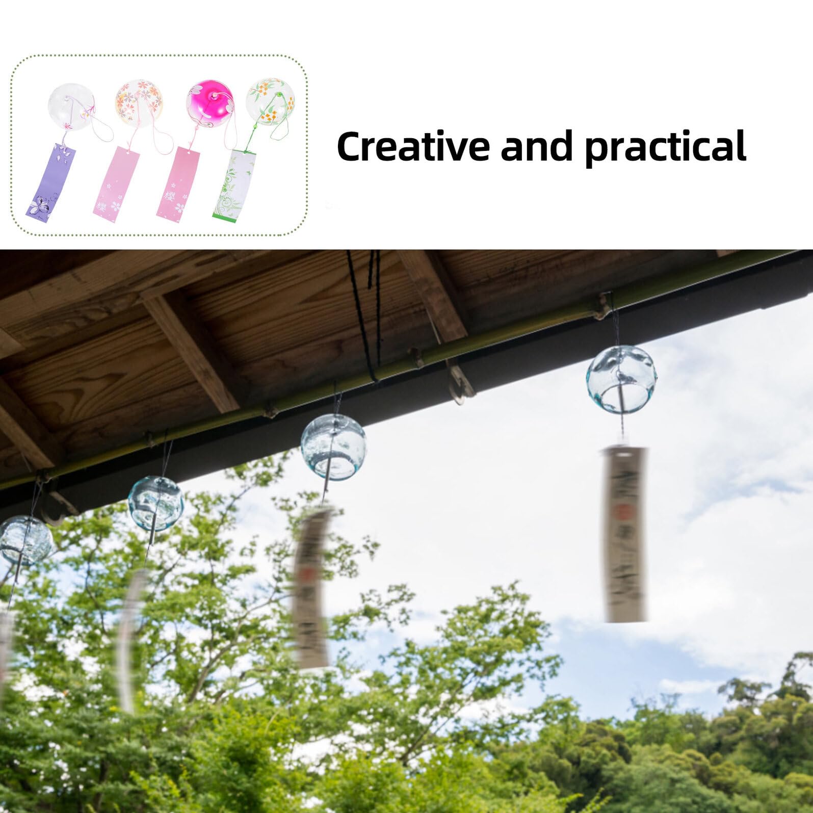 DOITOOL Campanelli Eolici in Vetro Colorato 4 Pezzi, Decorazione Sospesa Per Giardino e Patio, Campana a Vento Artigianale Per Esterni Suono Rilassante e Design Giapponese
