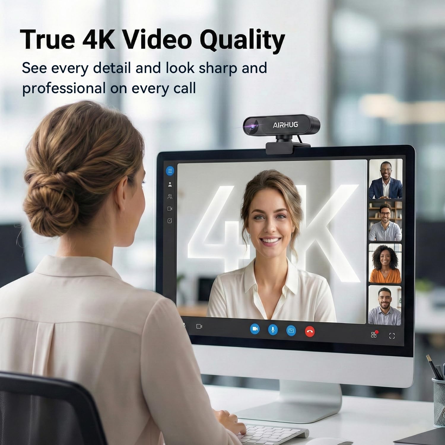 AIRHUG 4K UHD USB Webcam No Mic with Privacy Cover, USB Camera