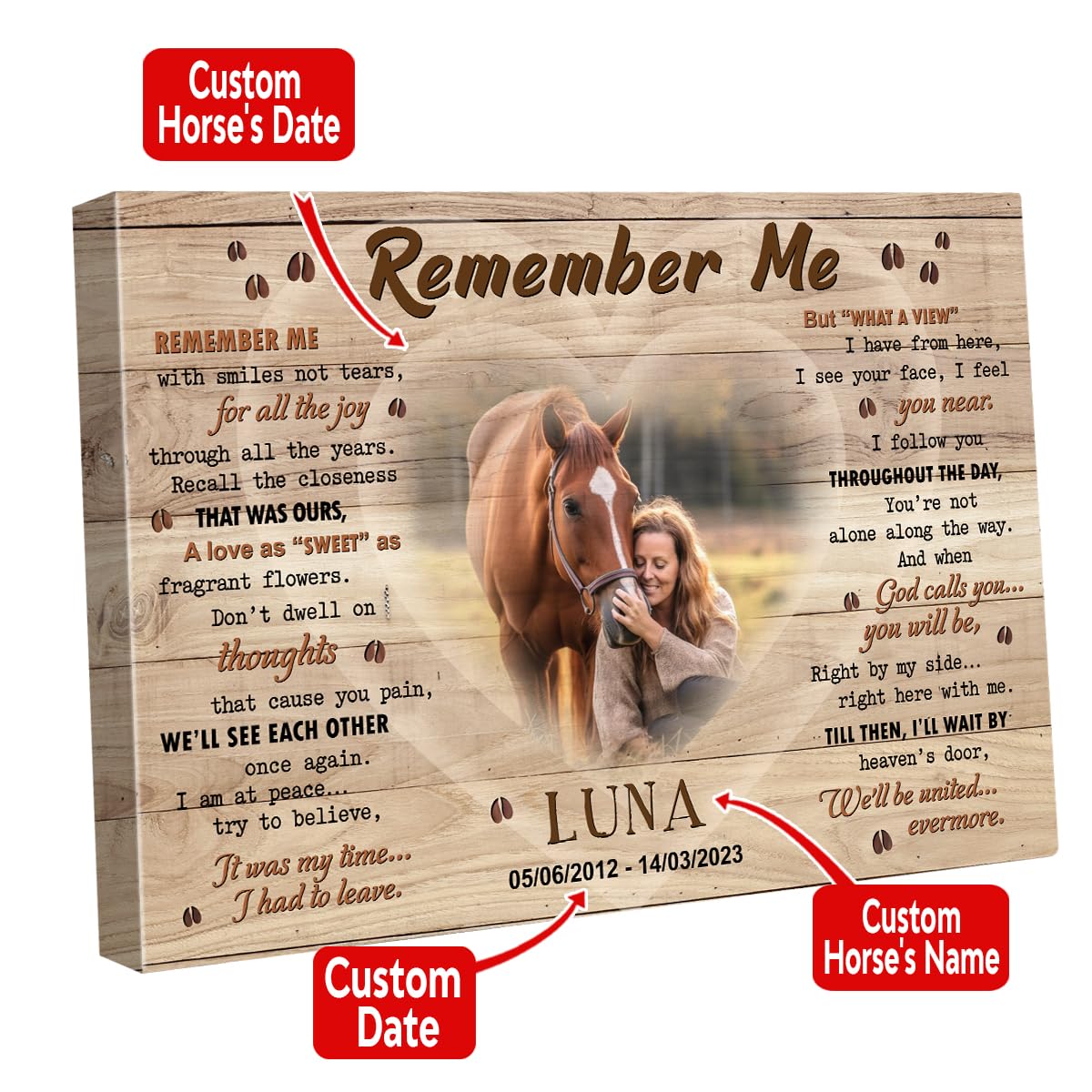S101813 Horse Memorial Landscape Canvas Gifts, Remember Me Memorial, Memorial Loss Of One, Memorial For Horse Lovers Mom Dad, Sympathy, Personalized Memorial With Picture