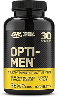 Optimum Nutrition Opti-Men Multi-Vitamin Supplements for Men with Vitamin D, Vitamin C, Vitamin B6 and Amino Acids, Unflavoured, 30 Servings, 90 Capsules
