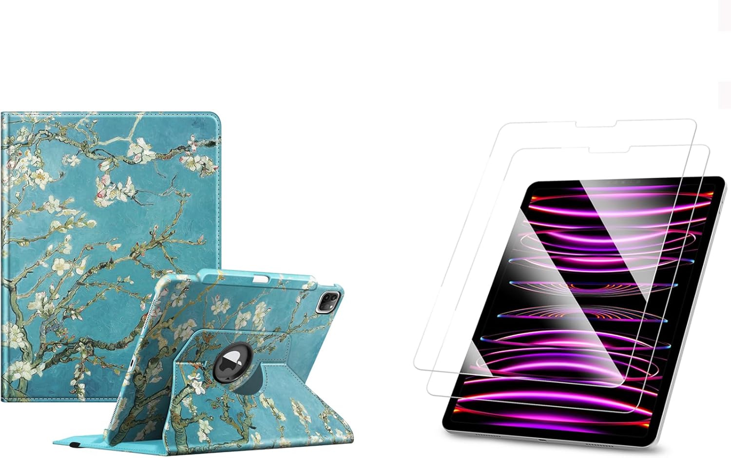 Fintie Bundle: Fintie Rotating Case for iPad Pro 12.9" 6th/5th/4th/3rd Gen - 360 Degree Swiveling Stand Protective Back Cover + [2-Pack] Tempered Glass Screen Protector