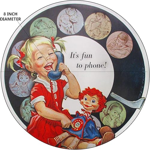 Miniatura 3 de Letrero de metal vintage de reproducción de letreros de metal redondo para garaje y hogar de 8 pulgadas de diámetro - Bell Telephone It's Fun to