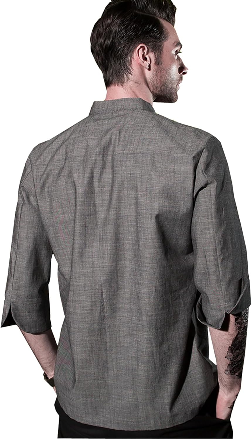 Lenmipot Men's Chef Coat 3/4 Short Sleeves Kitchen Chef Jacket Metal Snaps Restaurant Chef Uniforms for Men Chef Shirt - Image 5