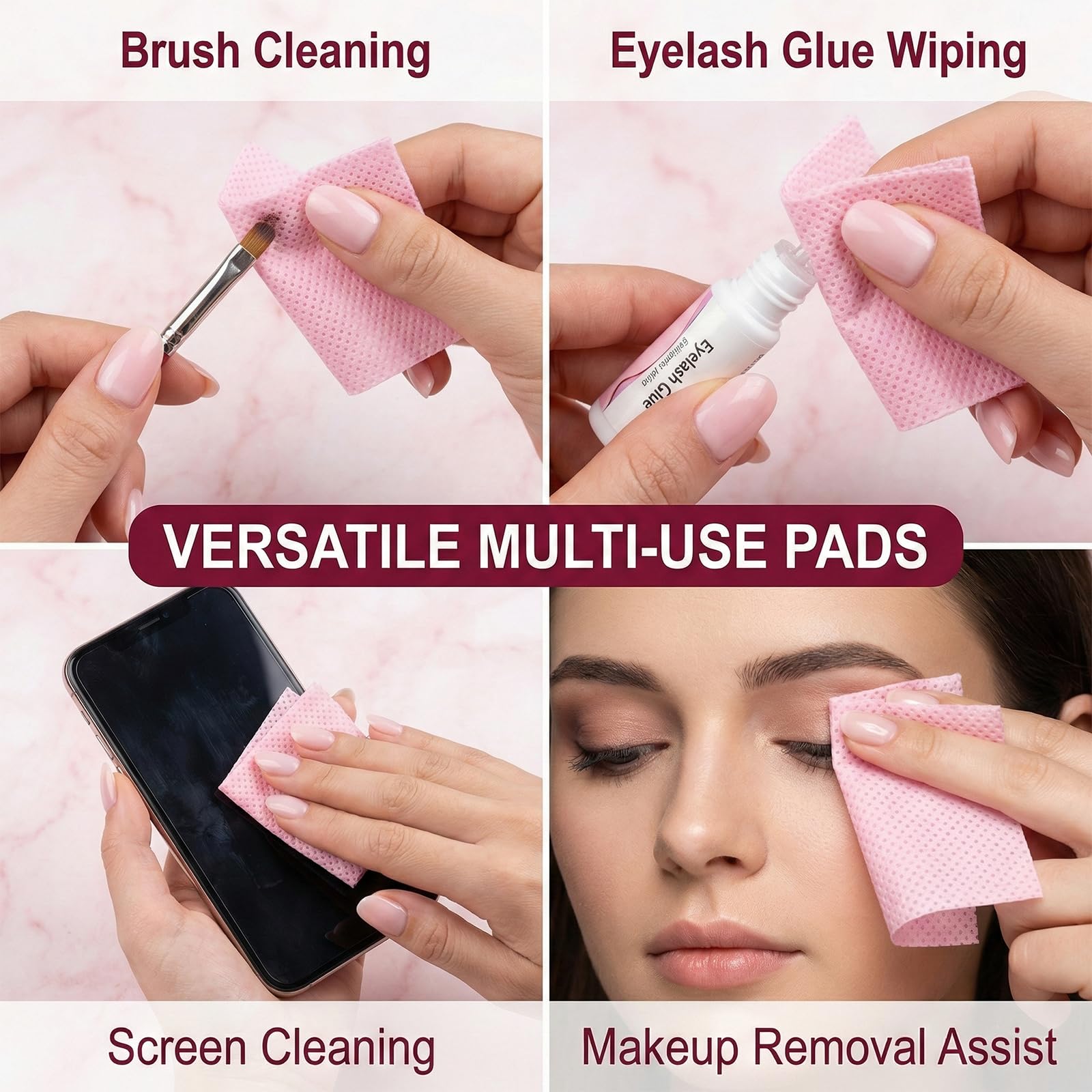 300 Pezzi Pad Senza Pelucchi per unghie in Cellulosa Quadrate, Salviette per Unghie, Unghie Rimozione Pulizia Pads per Rimuovere Smalto e Gel per unghie fai da te e saloni (Rosa)