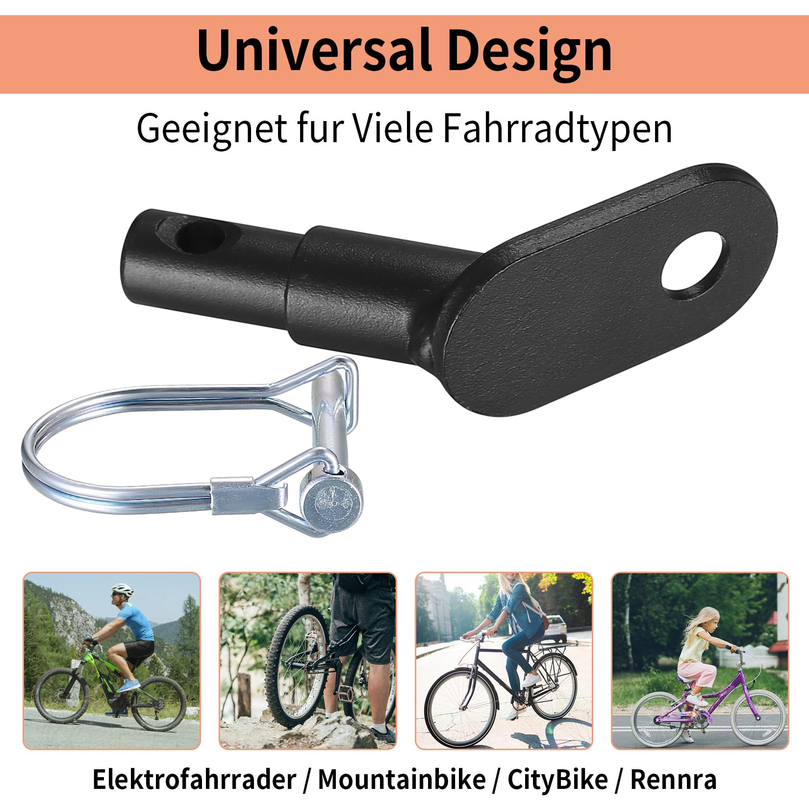 Gancio Di Traino Universale Per Bici Con Perni Di Sicurezza - Per Rimorchi Bambini, Passeggini, Carrelli - 3