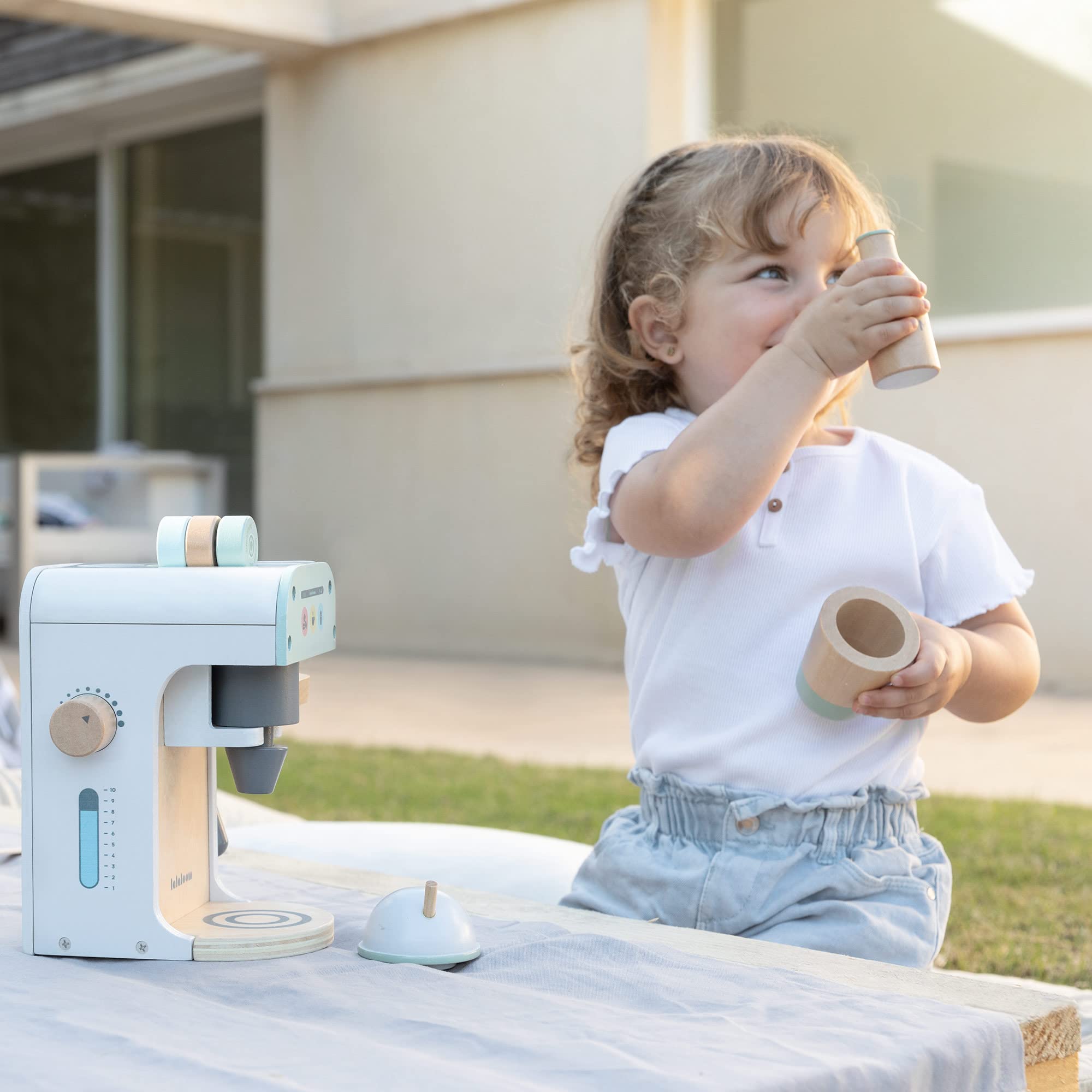 Beeloom - Cafetera de Madera Natural de Juguete Infantil, Lalapresso, Set Juego simbólico para niños y bebés, cápsulas Accesorios