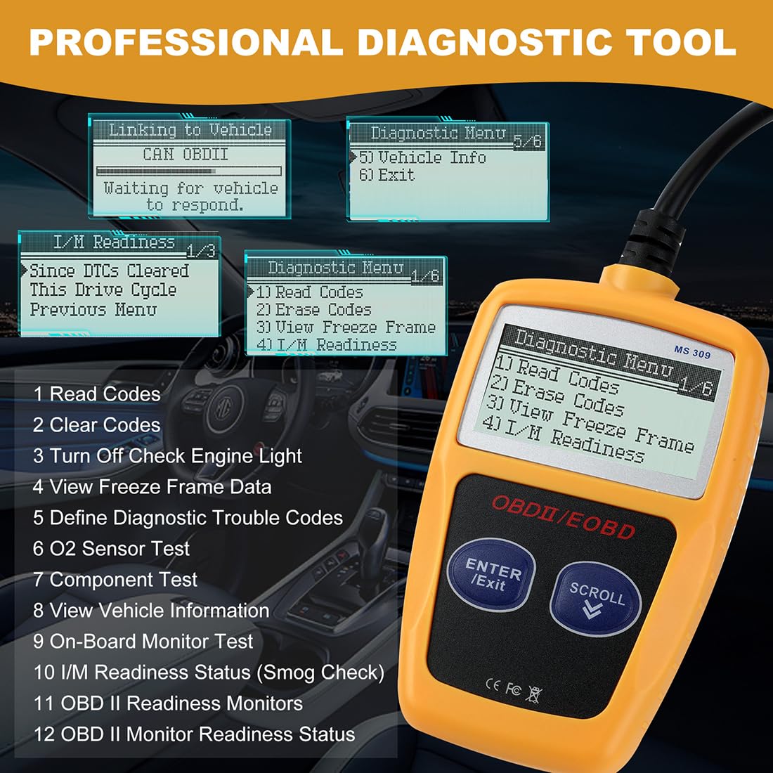 Snapklik.com : Everfun MS309 Car OBD2 Scanner Code Reader Engine Fault ...