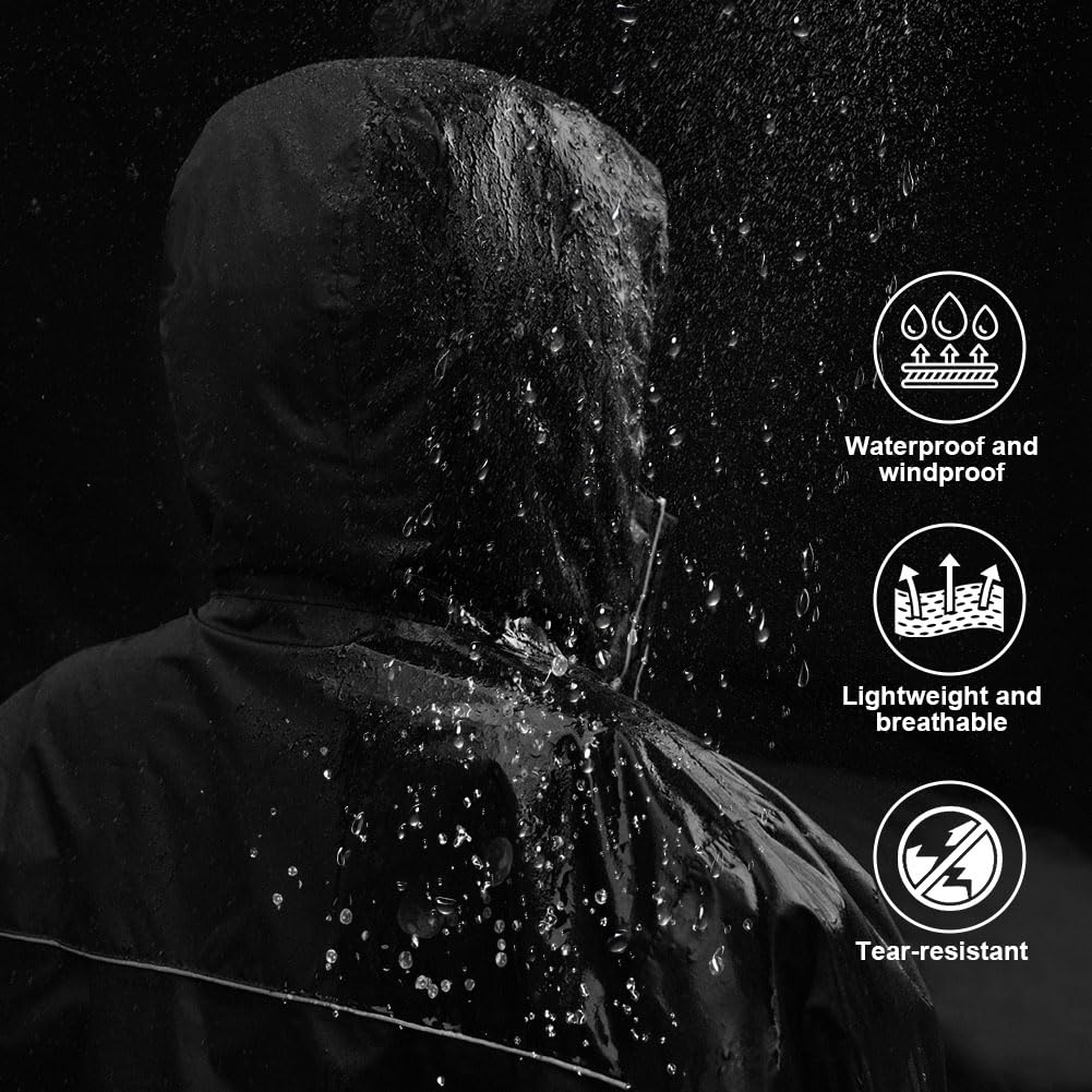 flintronic Chubasquero Hombre Impermeable, Chaqueta Ligera Cortavientos Running Hombre, con Capucha, Cremallera, Bandas Reflectantes, Cortavientos Transpirable Chubasquero Moto con Bolsillos