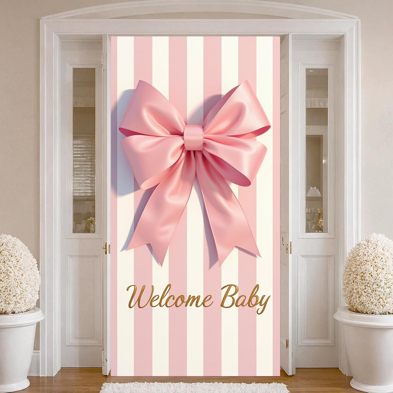 Pink Welcome Baby Girl Door Banner Welcome Baby Door Cover, 71x35 Inches
