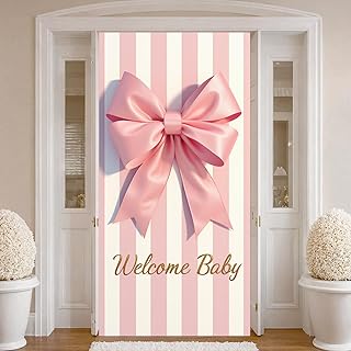 Welcome Baby Door Banner Welcome Home Baby Girl Door Cover with Pink Bow for Its A Girl Banner Baby Shower Favors Gender Reveal Party Decorations Newborn Celebration