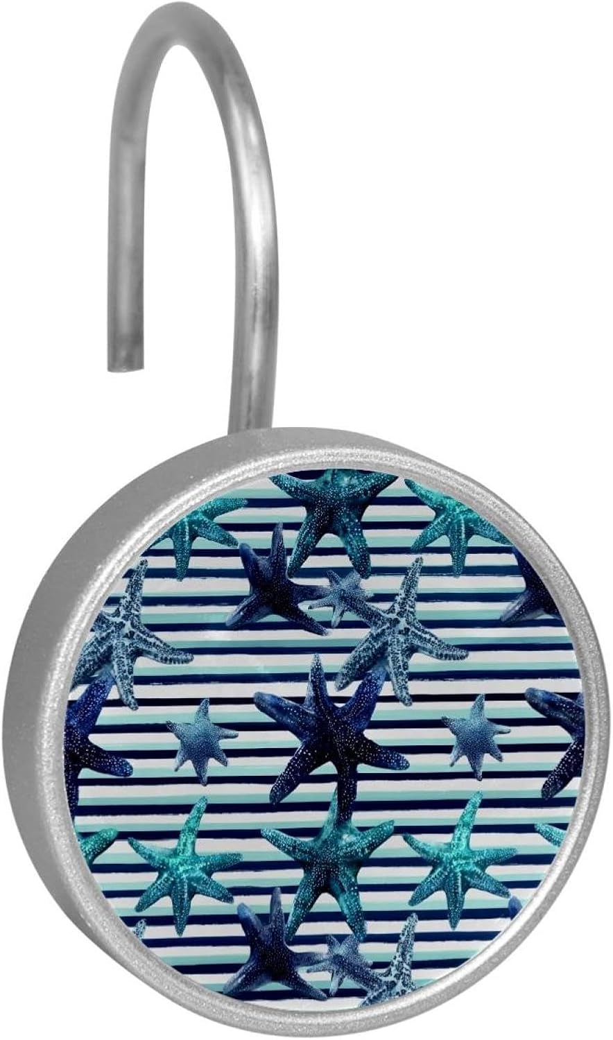Set of 12 Navy Blue and Turquoise Sea Stars on Str (3) Shower Curtain Hooks, Stainless Steel Shower Hangers for Bathroom, Rustproof Decorative Shower Rings for Bedroom Living Room Shower Curtain Rod