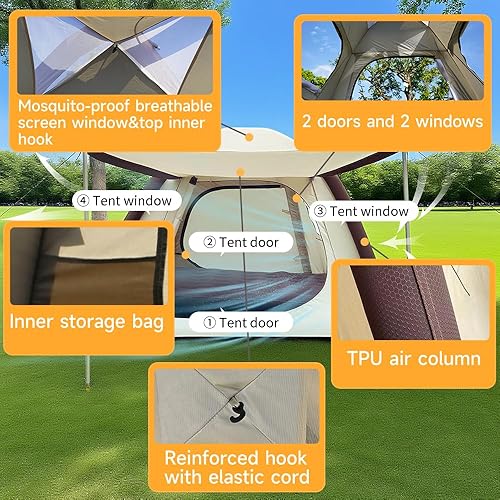 Miniatura 5 de Cow-HQUS - Tienda de campaña inflable para 234 personas, tienda de campaña familiar grande al aire libre, tienda de campaña desplegable de doble