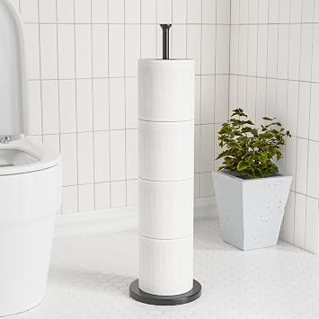 Toilet Roll Holder Free Standing Black Toilet Paper Storage Holder Stand for 4-6 Spare Rolls - Bathroom Toilet Roll Dispenser