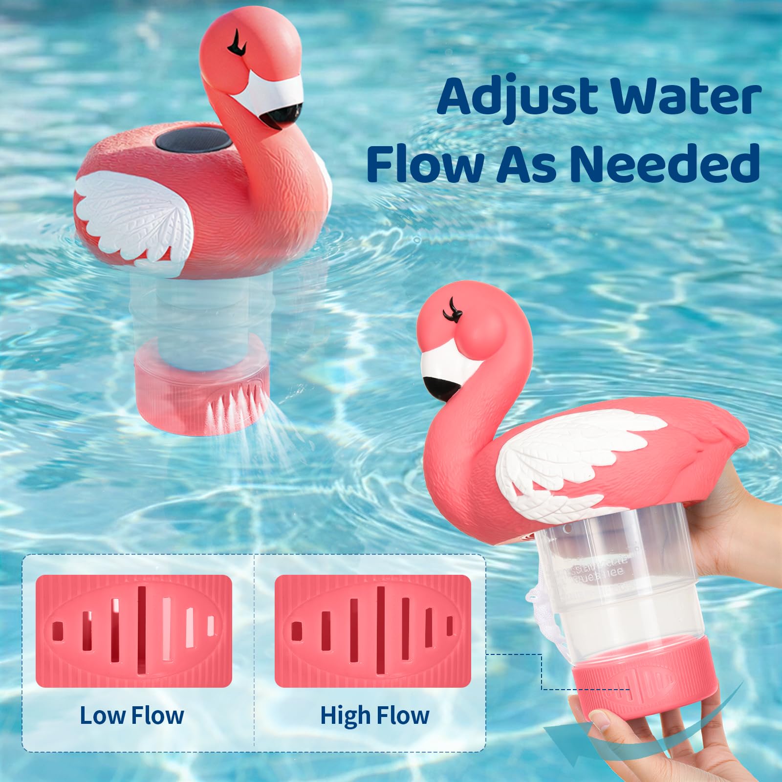 Housolution Solar Pool-Chlor-Floater,chwimmender Chlorspender mit Licht,passt 4x3in-Tabletten,einstellbare Freisetzung,einfache Öffnung & Anti-Sinken,Tablettenfloater für Pool,Whirlpool & SPA,Flamingo