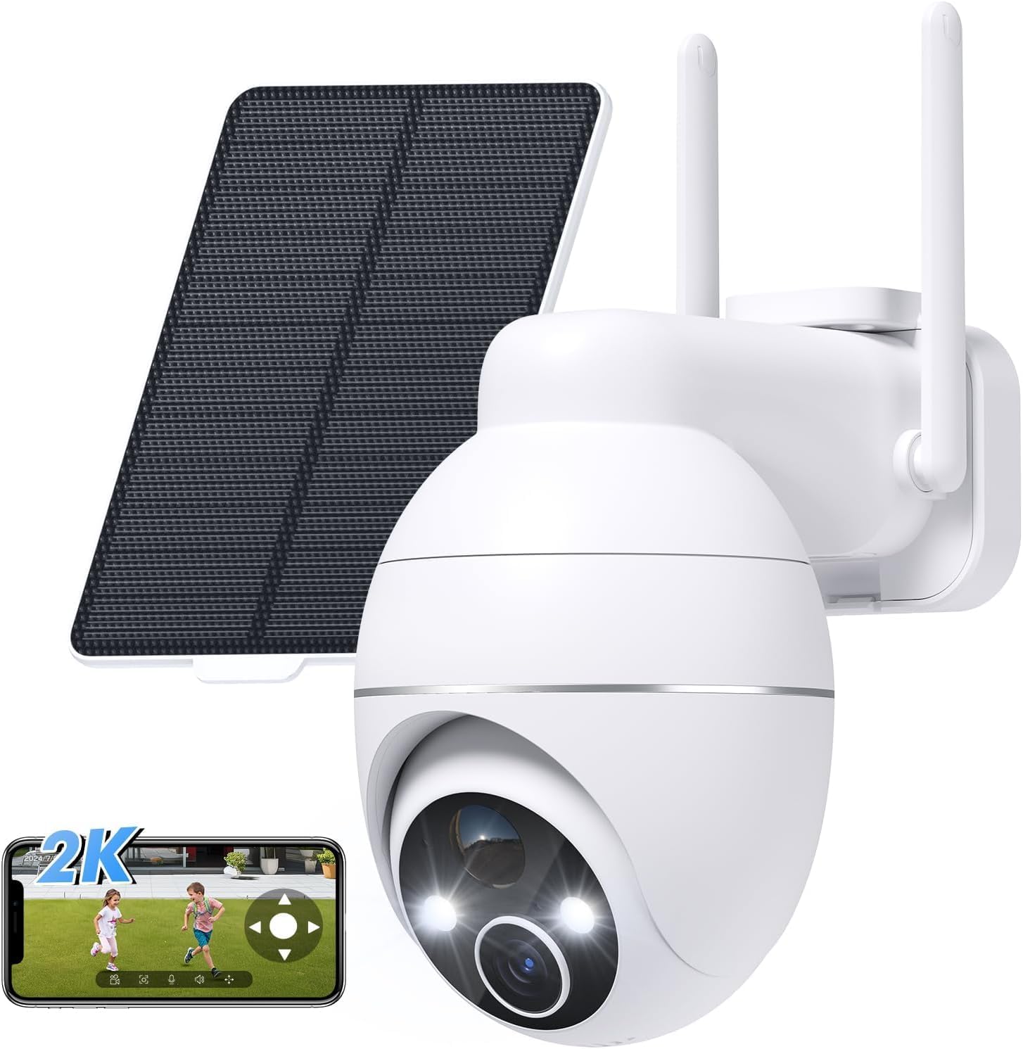 Outdoor Wi-Fi Camera, 2K Surveillance Camera with Solar Panel, 360° PTZ Wireless Outdoor Wifi Cameras with Battery, Colour Night Vision, 2.4GHz, Supports Alexa | Videocamera Sorveglianza, a Batteria, Visione Notturna a Colori, Funziona con Alexa, 360° PT,