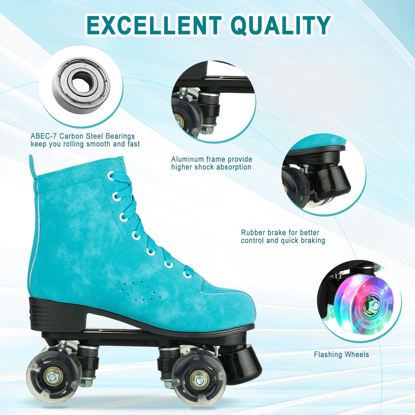 Comeon Roller Skates for Women,Outdoor Adult Rollerskates Four-Wheel Roller Skates for Girls (Blue flashing wheel,37/US 7)