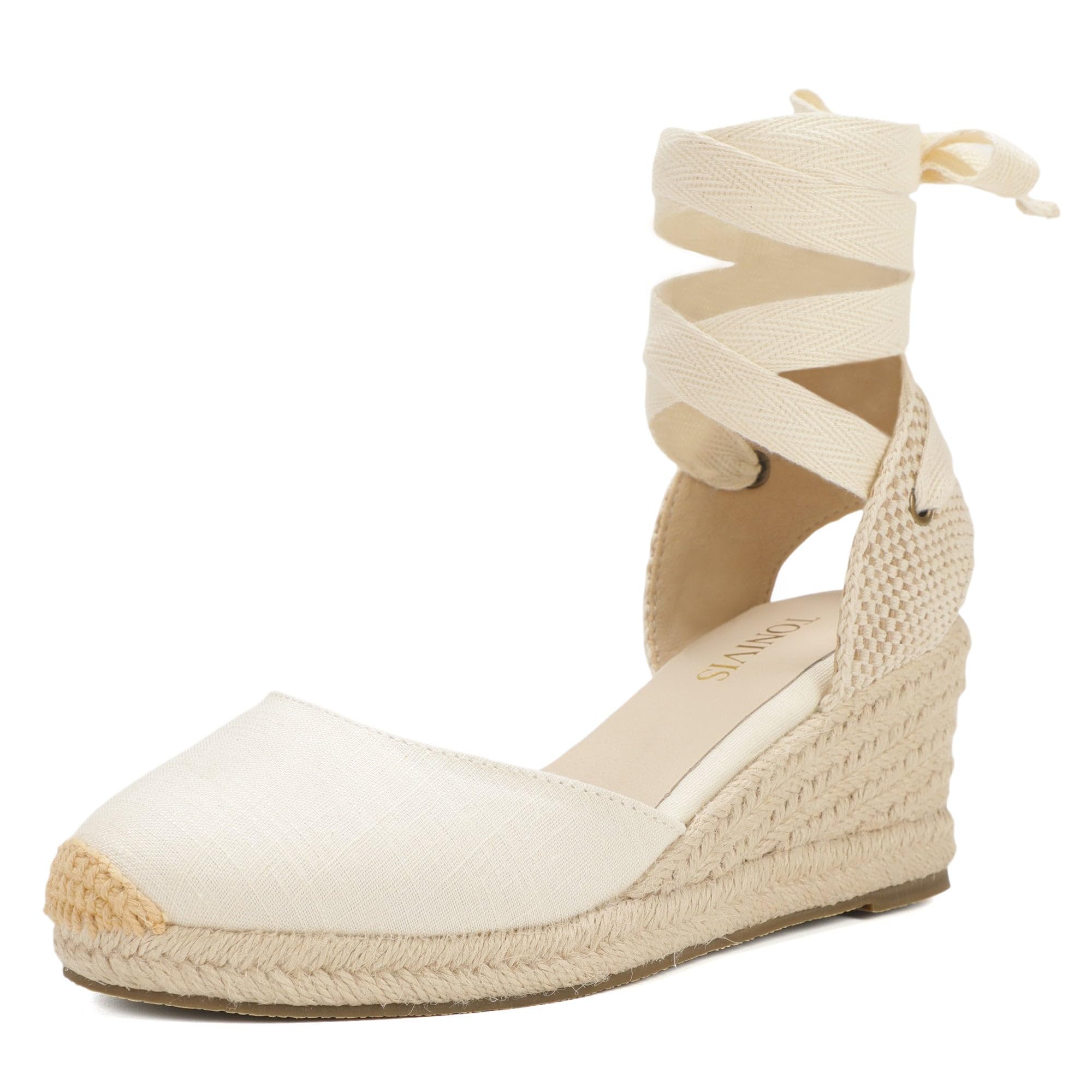 TONIVIS Women’s Platform Wedges Espadrilles, 3" Wedge, Soft Ankle-Tie Strap, Closed Toe, Classic Summer Sandals