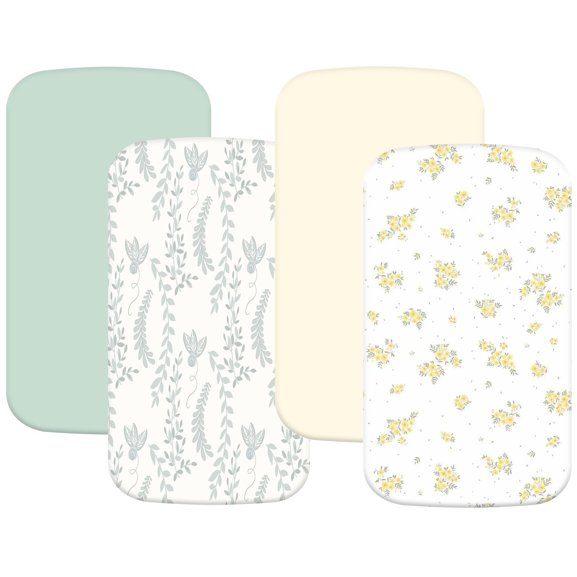 4 Pack Stretchy Bassinet Sheets 20" x 35" Compatible with Newton, Ezebaby, Angelbliss, AMKE(3 in 1) &amp; Other Large Bedside Sleeper - Soft Breathable Fitted Bassinet Sheets - Light Floral Yellow