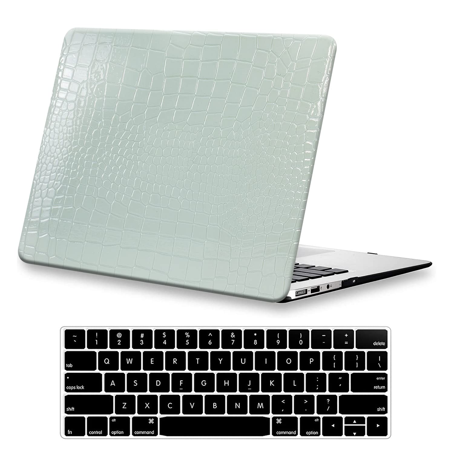 Compatible for MacBook Pro 13 inch Case 2024-2016 M2 M1 A2338 A2289 A2251 A2159 A1989 A1706 Crocodile Leather MacBook Pro Case Alligator Skin Hard Shell&Keyboard Cover for Mac Pro 13,Ice Blue