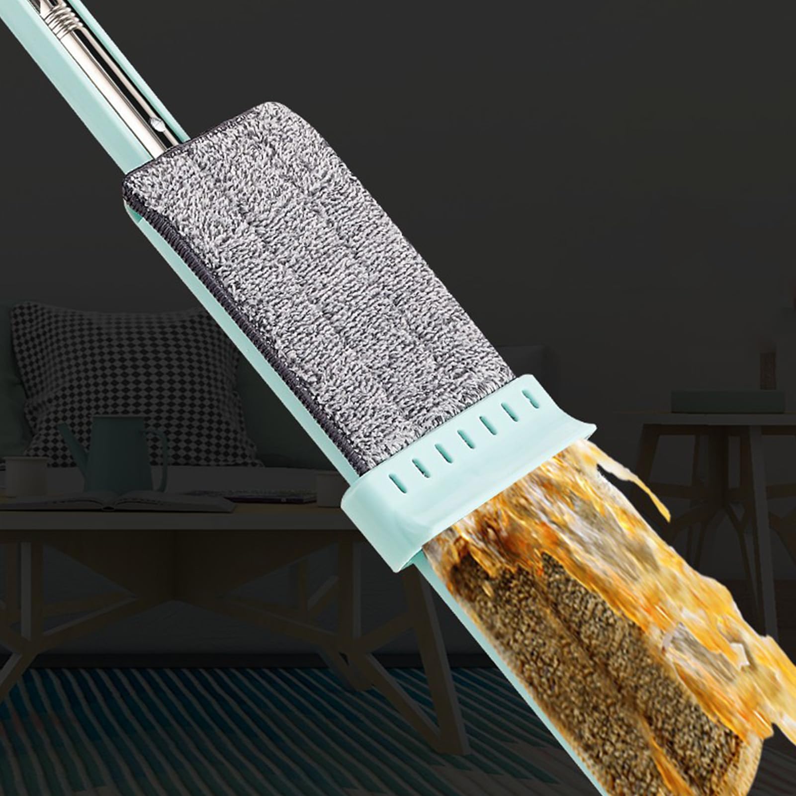 SIXRUN Fregona Plana Diseño Ergonómico Giratorio de 360 ​​​​° para una Fácil Limpieza del Piso en el Dormitorio de Casa 127 Cm, Liviana y Duradera