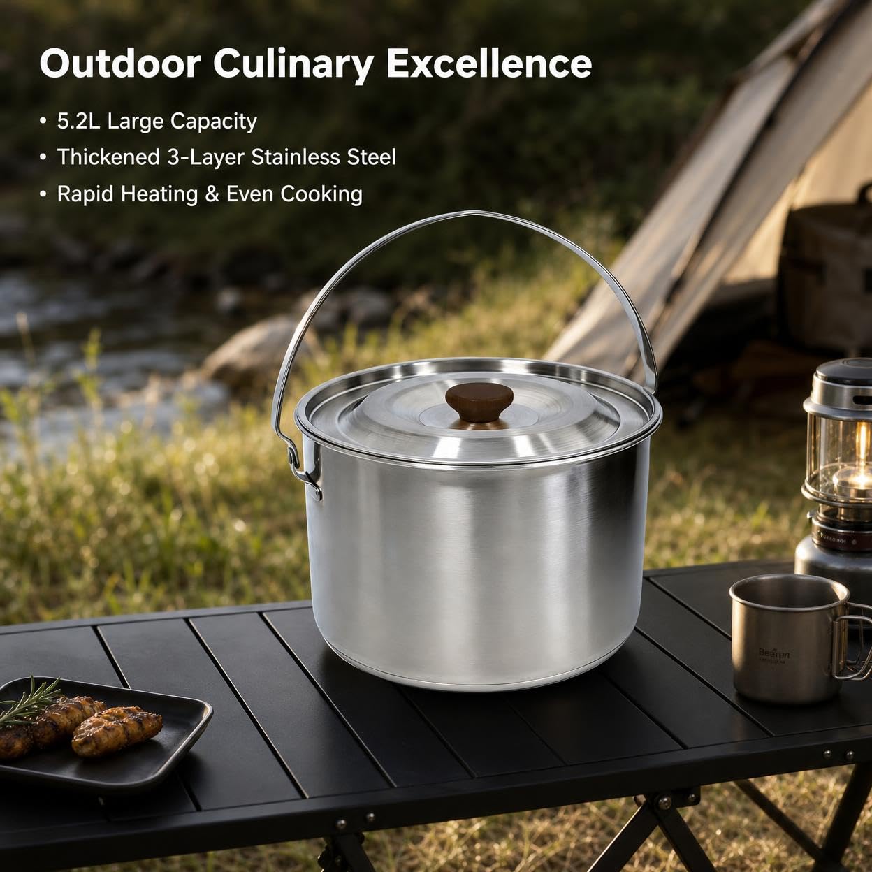 1 Juego Olla Colgante Acampar Set Sartenes Acero Inoxidable Compacto Antiadherente Apto para Montañismo Picnic Cocina al Aire Libre, style to 2