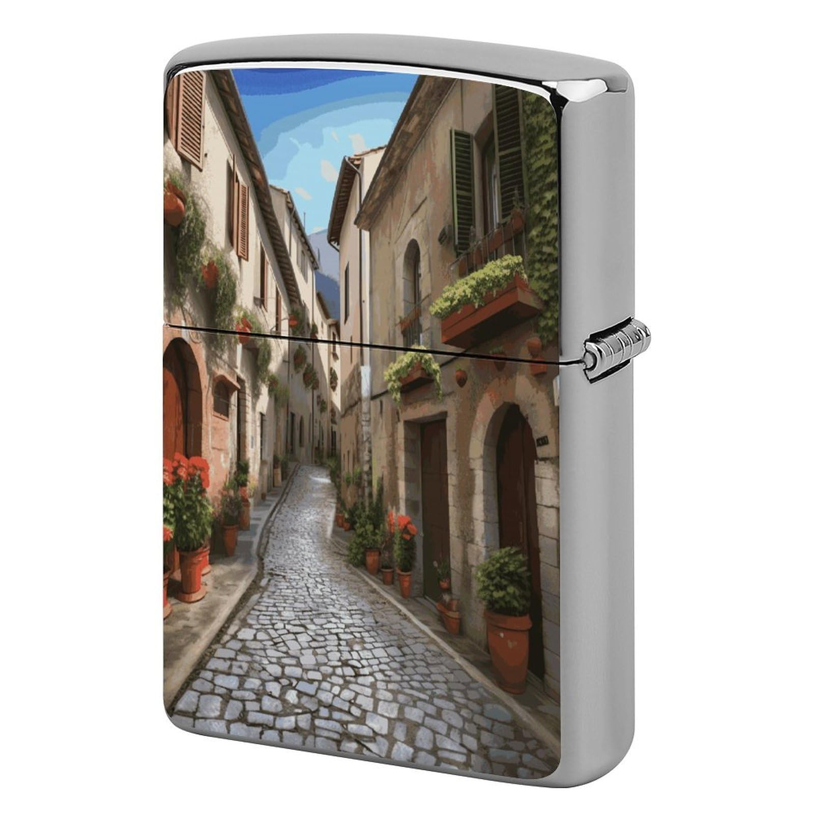 Fekiloot Style Italian Town Street Lighter Case Cover Metal Lighter Case