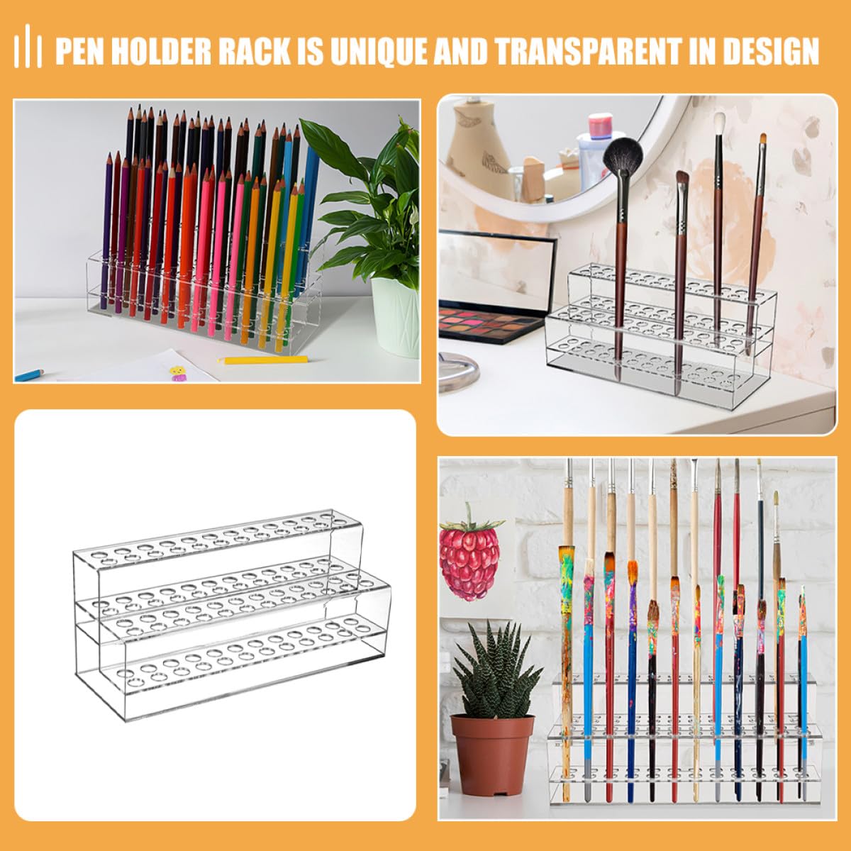 SUPVOX Portapenne da Tavolo in Plastica 48 Scomparti Supporto Espositivo Multifunzione per Matite Pennarelli e Pennelli Organizer Scrivania per Casa Ufficio e Scuola Set 2 Pezzi