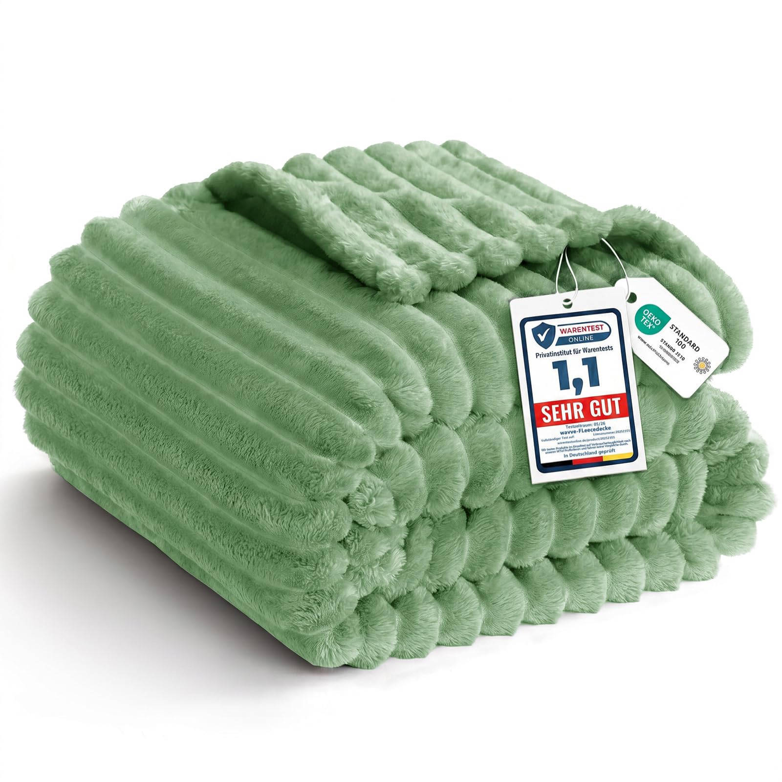 WAVVE Kuscheldecke 220x240, Flauschig Decke Fleecedecke für Bett - Grün