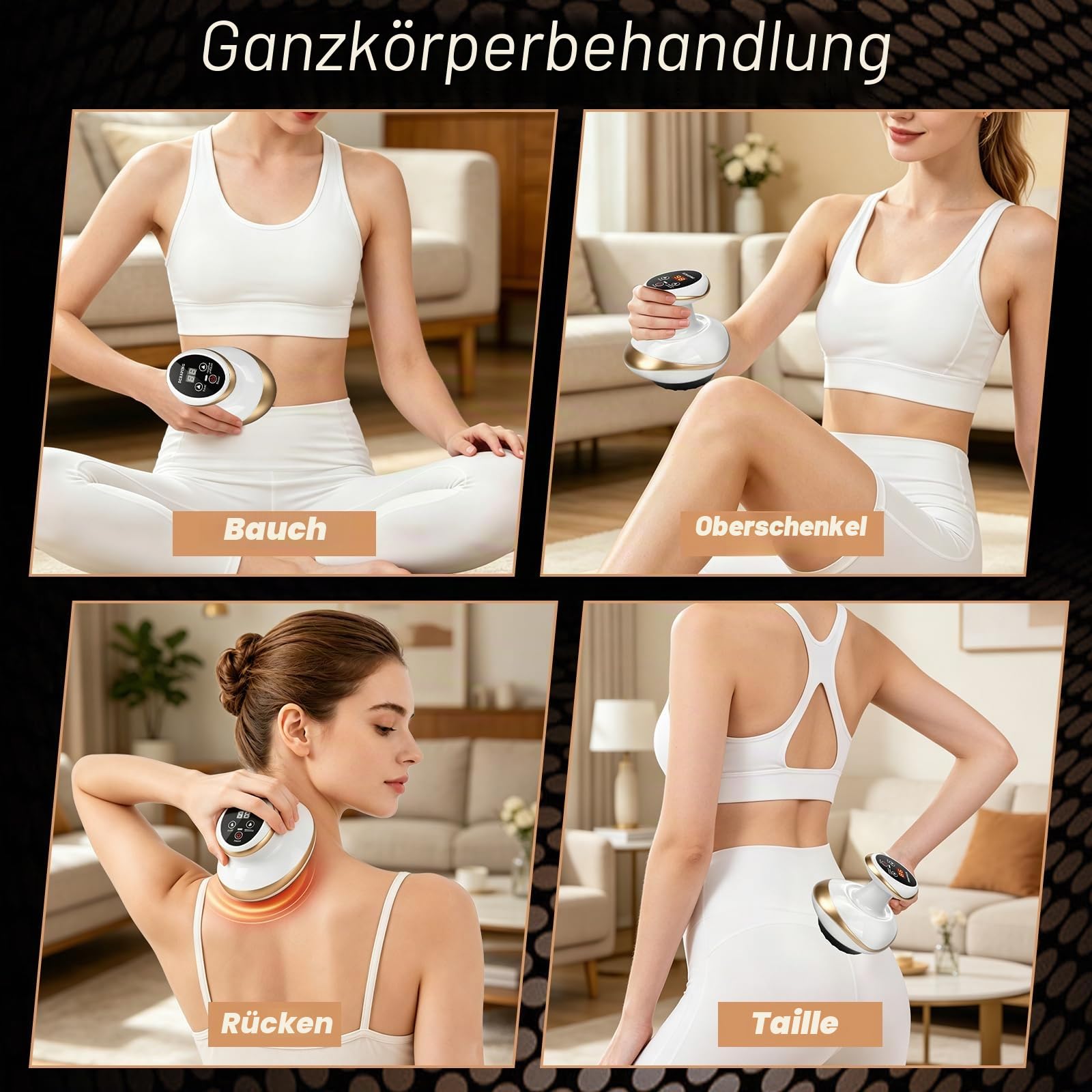 Cellulite Massagegerät, 4-in-1 Massagegerät mit Vakuum Massage & Gua Sha Massage, Elektrisch Schröpfgerät Handmassagegerät, Rotlicht und Blaues Licht, 9 Stufen Massagegerät für Ganzer Körperteil