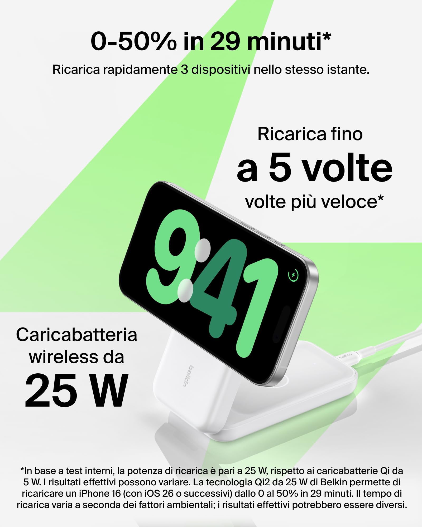 Belkin UltraCharge Caricatore Wireless Magnetico Qi2, Stazione di Ricarica 3 in 1 25W, Caricatore Compatibile con MagSafe per iPhone 16, Apple Watch, AirPods, Pixelsnap con Adattatore 45W, Bianco
