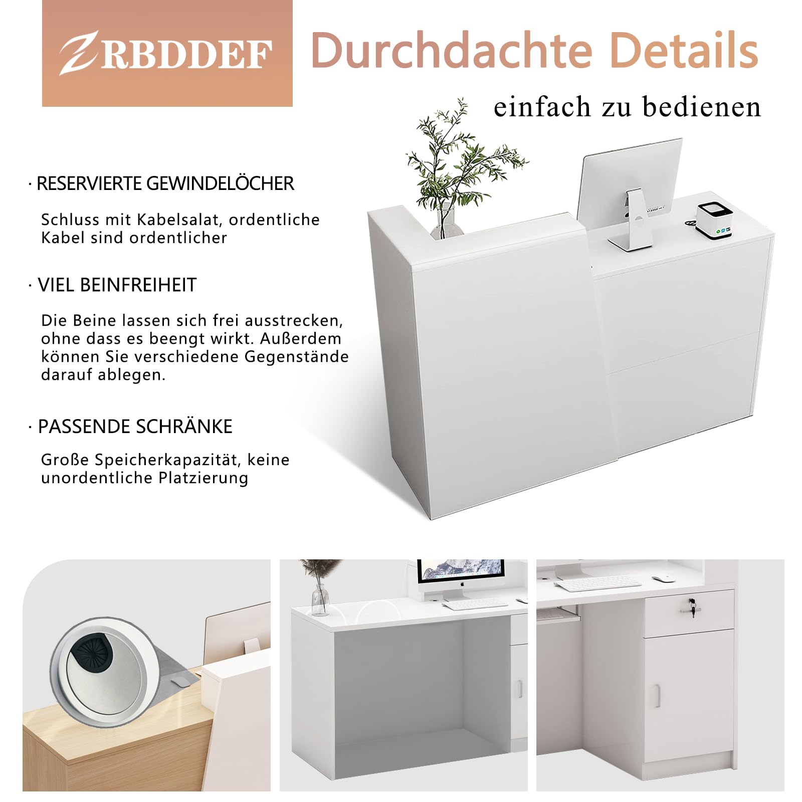 Empfangstheke mit Schublade und Ablagefächern – Moderner Kassentisch mit viel Stauraum für Büro, Salon, Geschäft