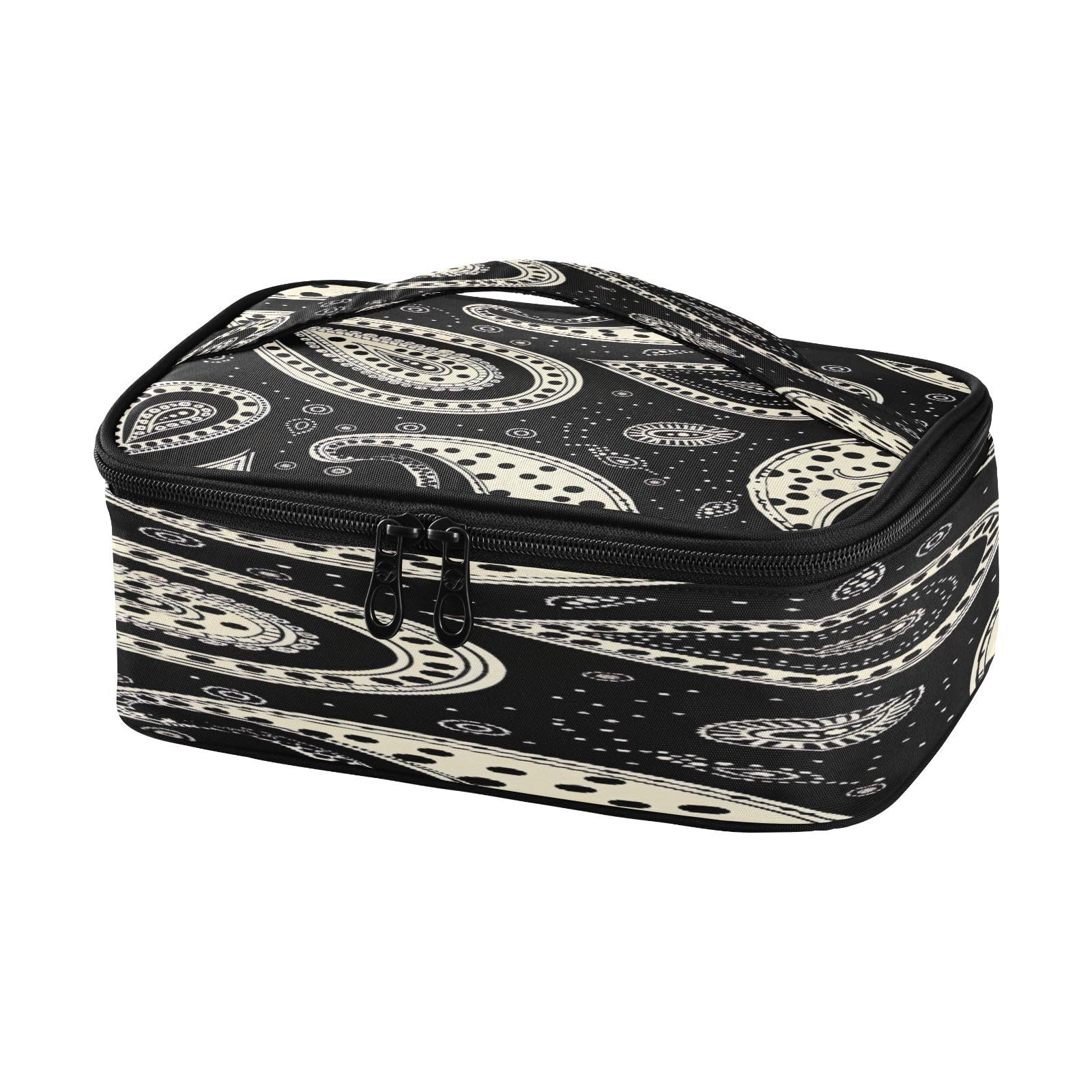 Paisley Pattern Black Insulated Lunch Bag for Women Men - Reusable Small Lunch Box Portable Mini Cooler Bag
