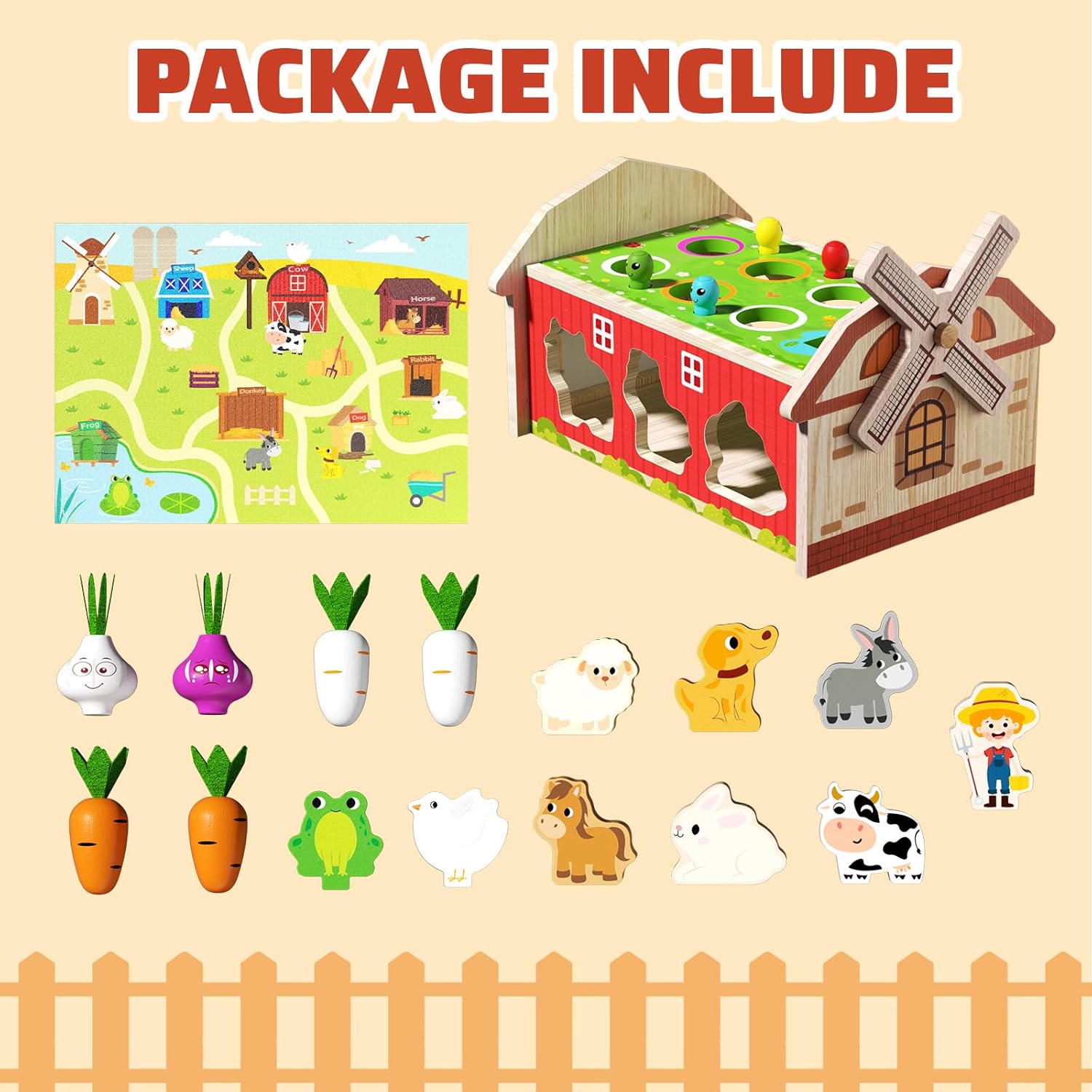 JAUNTY Montessori Toy for Toddlers 1 2 3 Years Old, Wooden Farm Shape Sorting Toy for Baby Boys Girls 1-3, Educational Learning Sensory Toy 1 Year Old Gift for 1st First Birthday