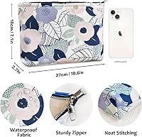 Vista 4 de STARDW Bolsas de cosméticos de flores para mujeres y niñas, bolsa de maquillaje de viaje, bolsa de maquillaje de lona de gran capacidad, bolsa
