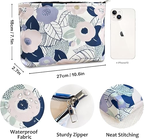 Miniatura 4 de STARDW Bolsas de cosméticos de flores para mujeres y niñas, bolsa de maquillaje de viaje, bolsa de maquillaje de lona de gran capacidad, bolsa