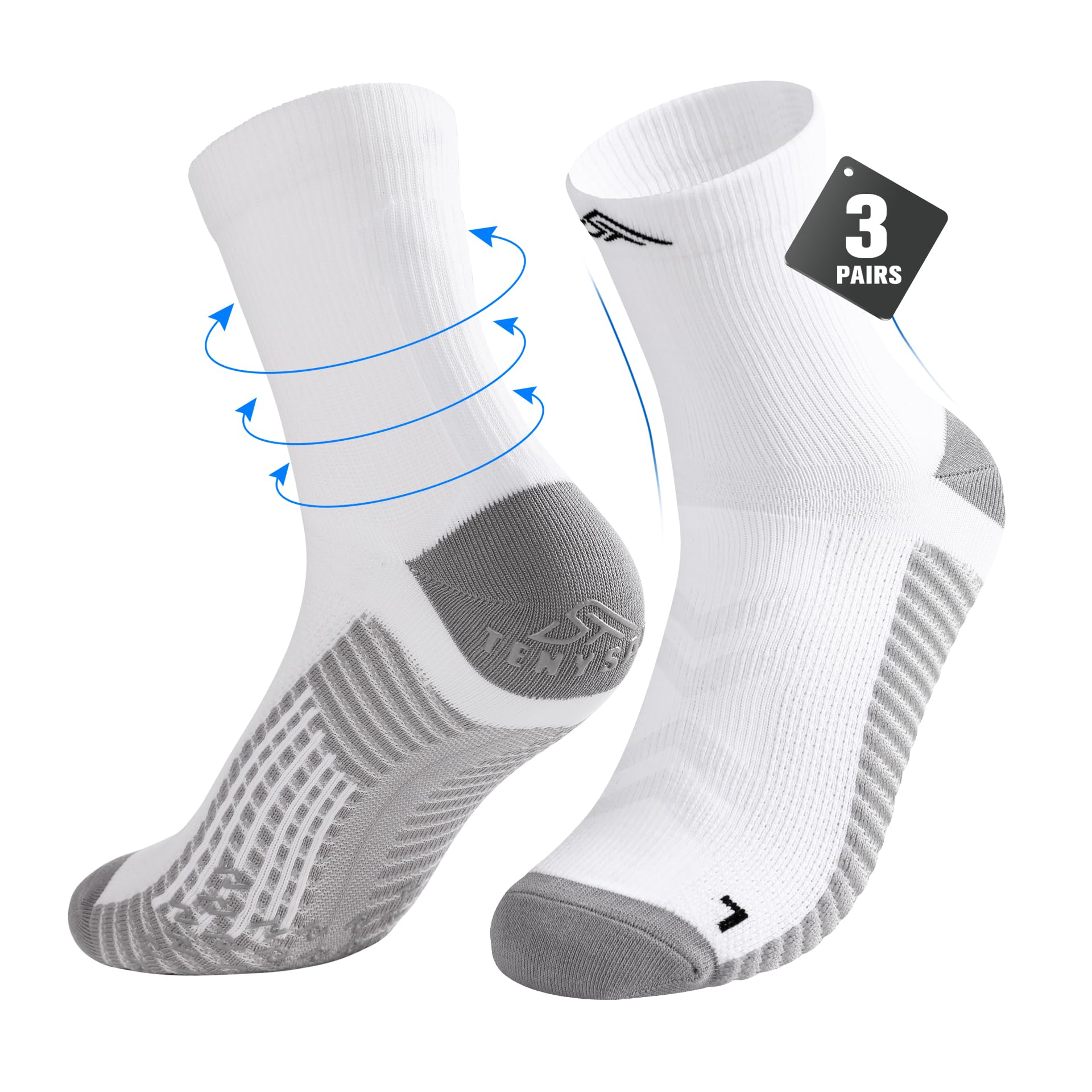 Mens Compression Socks for Running 3 Pairs Grip Athletic Socks - Breathable Non-Slip for Runner Gym Tennis Sports