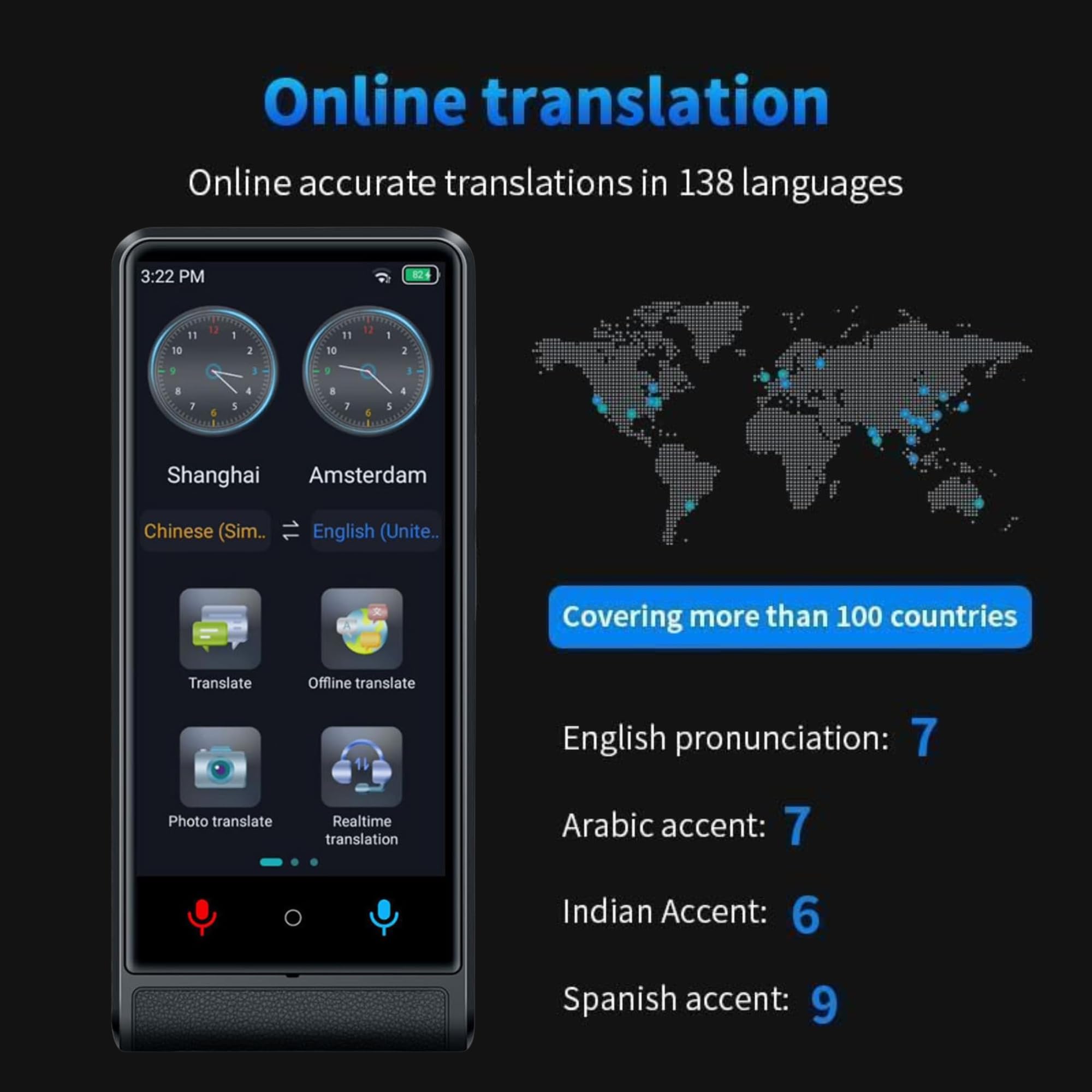 Traducteur Vocal Instantane 2026, Ecran Tactile 4 Pouces, Alliage d'Aluminium, 142 Langues en Ligne 22 Hors Ligne, Traducteur IA