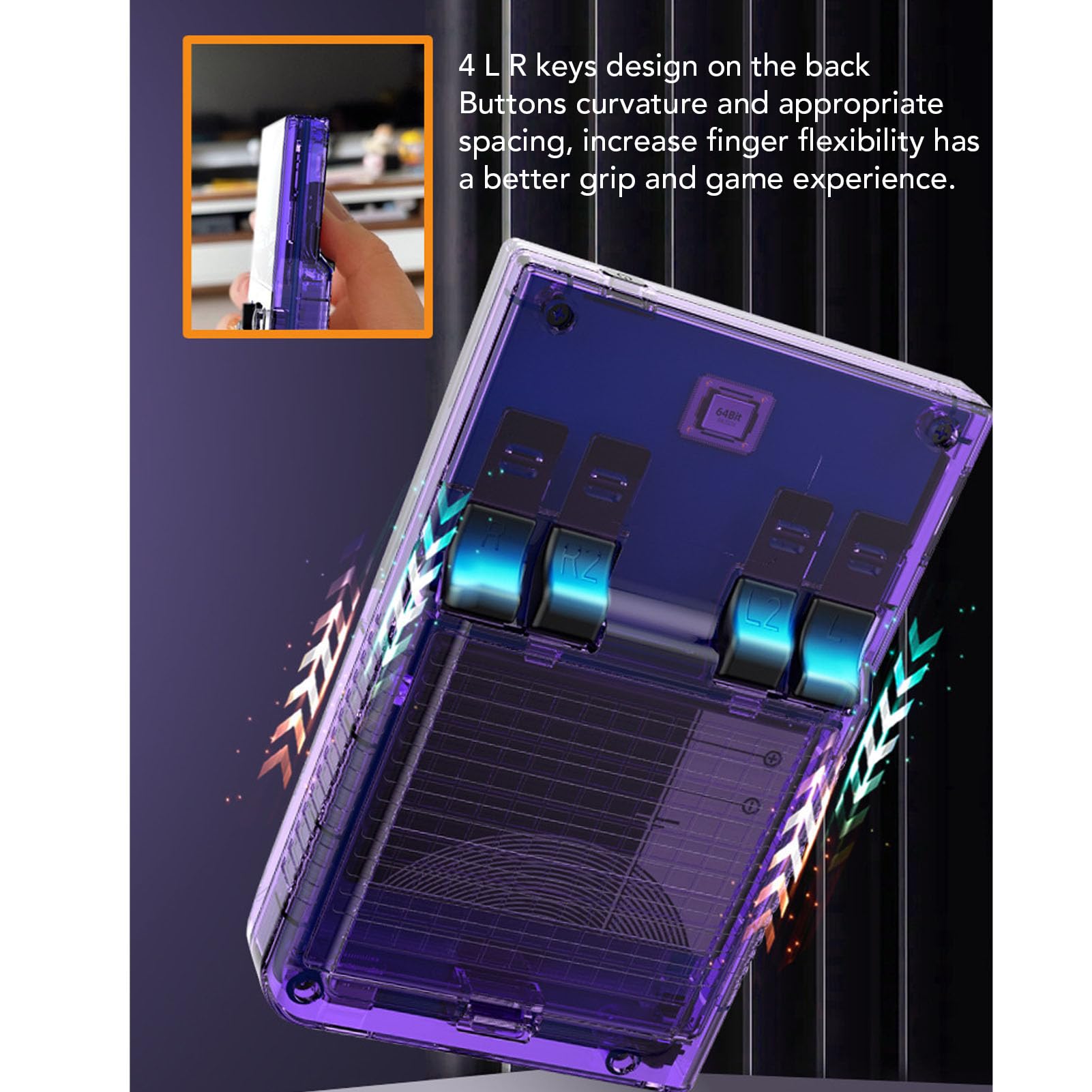 Przenośna Przenośna Konsola do Gier Retro 3,5-calowy Ekran IPS Karta Pamięci 64 GB 3000 MAh Konsola do Gier z baterią do Gry w Dowolnym Miejscu i Czasie (PURPLE)