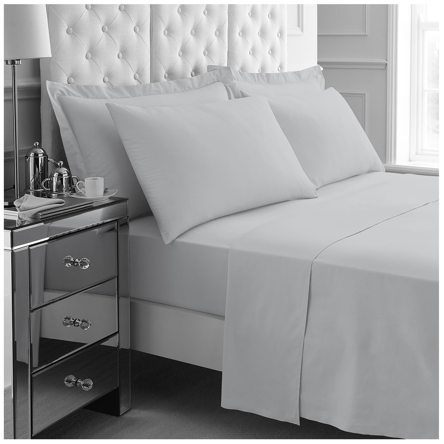 GC GAVENO CAVAILIA 4Pieces Hotel Quality Sheet Set Double - 100% Polyester Bedding - Includes Fitted Sheet, Flat Sheet & Pillowcases - Wrinkle & Fade Resistant, Everyday Home Use - Grey