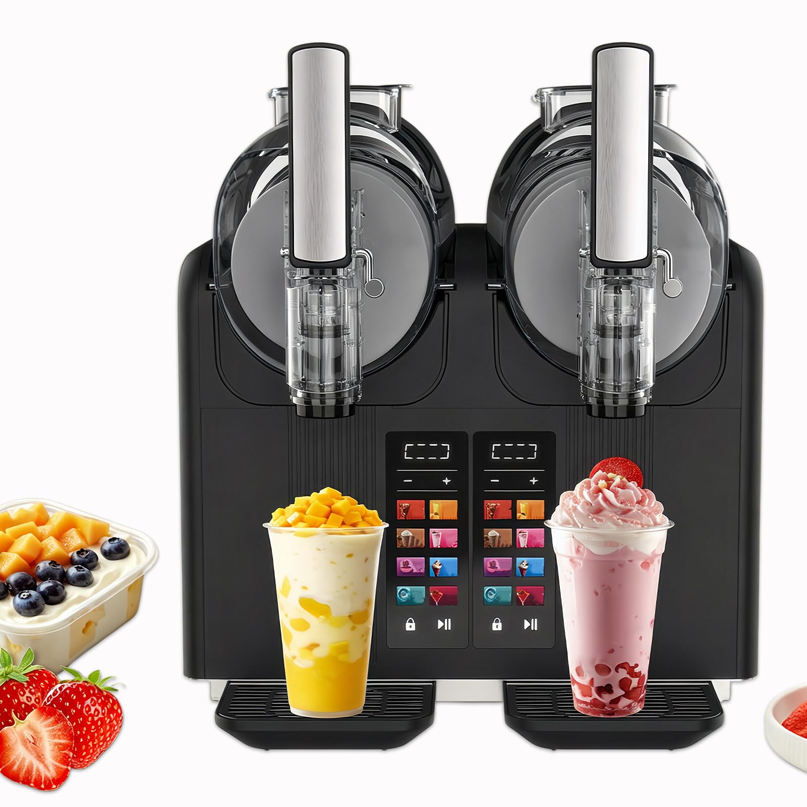 Glowdora Black Dual Slushie Machine 2 X 2L - 430W Commercial Slushy Maker With Touch Control, Beverage & Soft Serve Ice Cream Machine For Home, Cafe & Bar Use