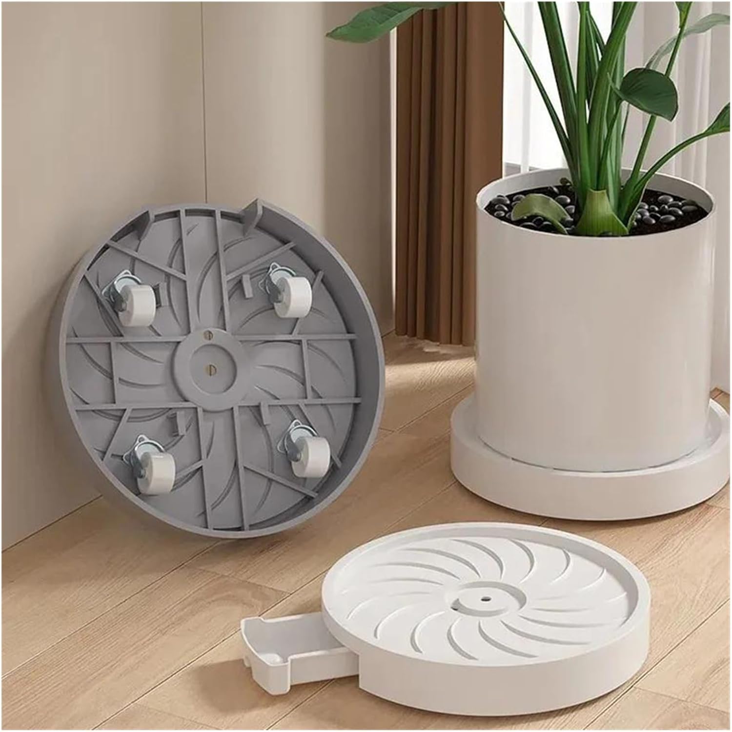 Universal Wheel Flower Pot Mobile Outdoor Garden Balcony Plant(White 26cm)