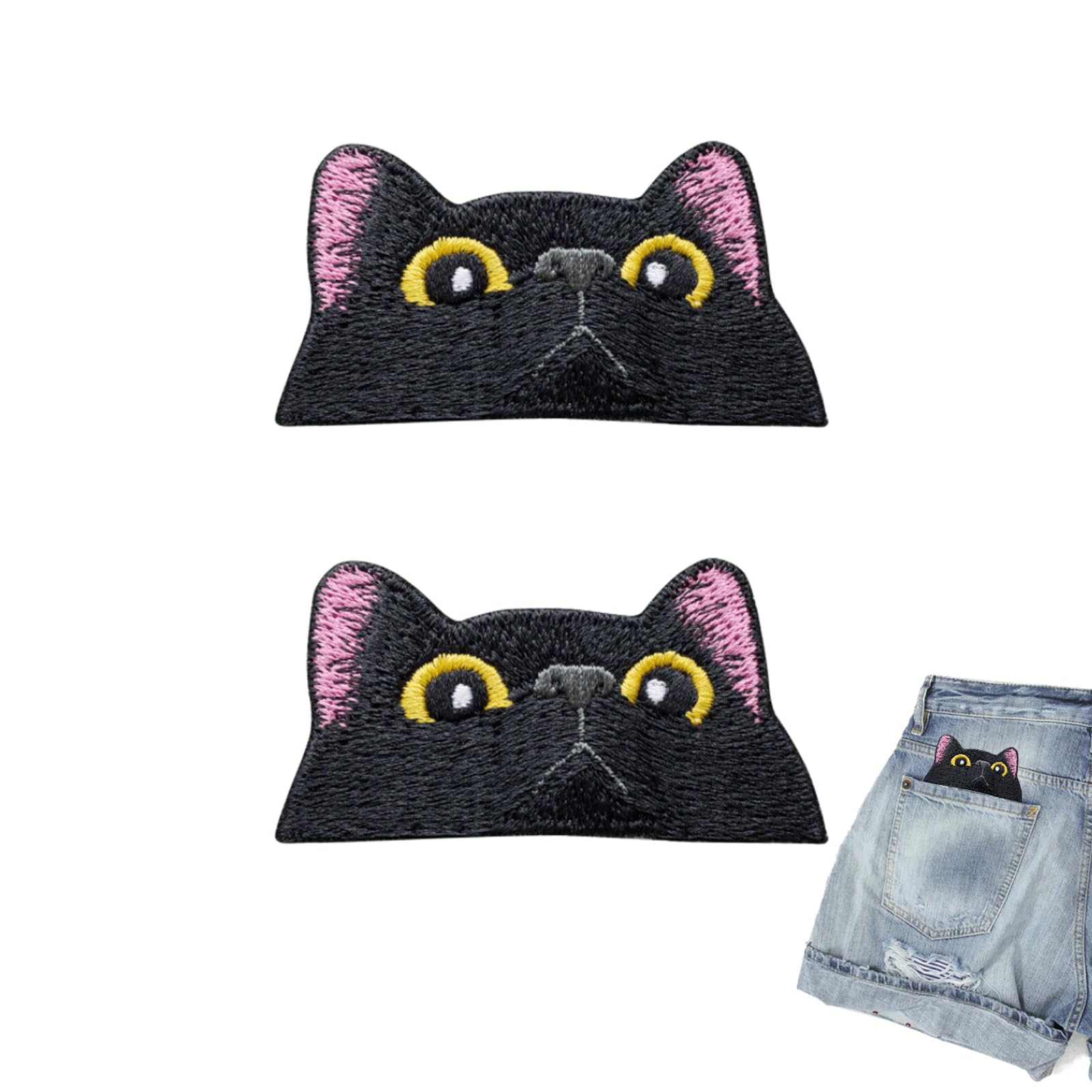 Amazon.co.jp: 黒猫の顔刺繍ワッペン2点 刺繍タクティカルパッチパッチ 