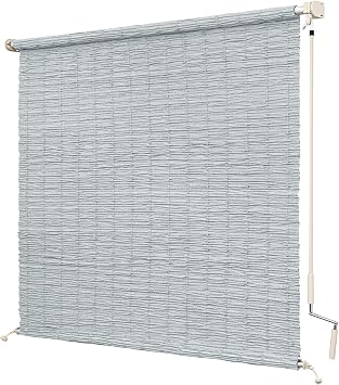 Cordless Outdoor Roller Shades for Patio, Privacy Roller Blinds for Windows Wand Operation Exterior Roll-up Shade Thermal Insulated Sheer Window Shades,Light Grey, 80% Blackout