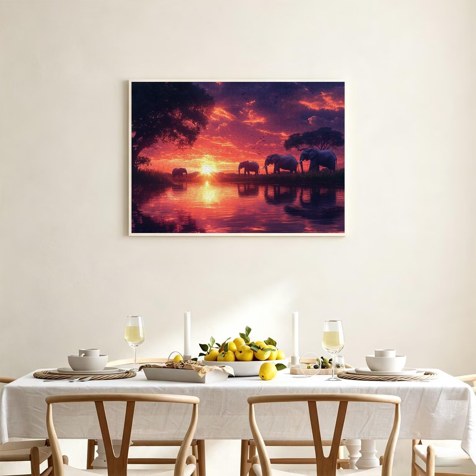 Puzzle 5000 elementów dla dorosłych, gry rodzinne, Słoń zachód słońca, n