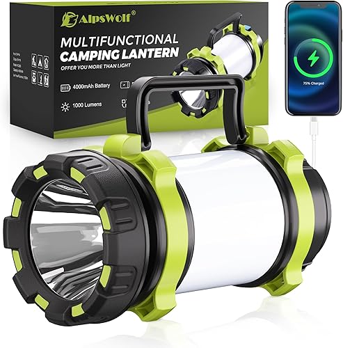 AlpsWolf Linterna recargable, 6 modos, linterna de camping LED, linterna de campamento para corte de energía, linterna para el hogar, emergencia,