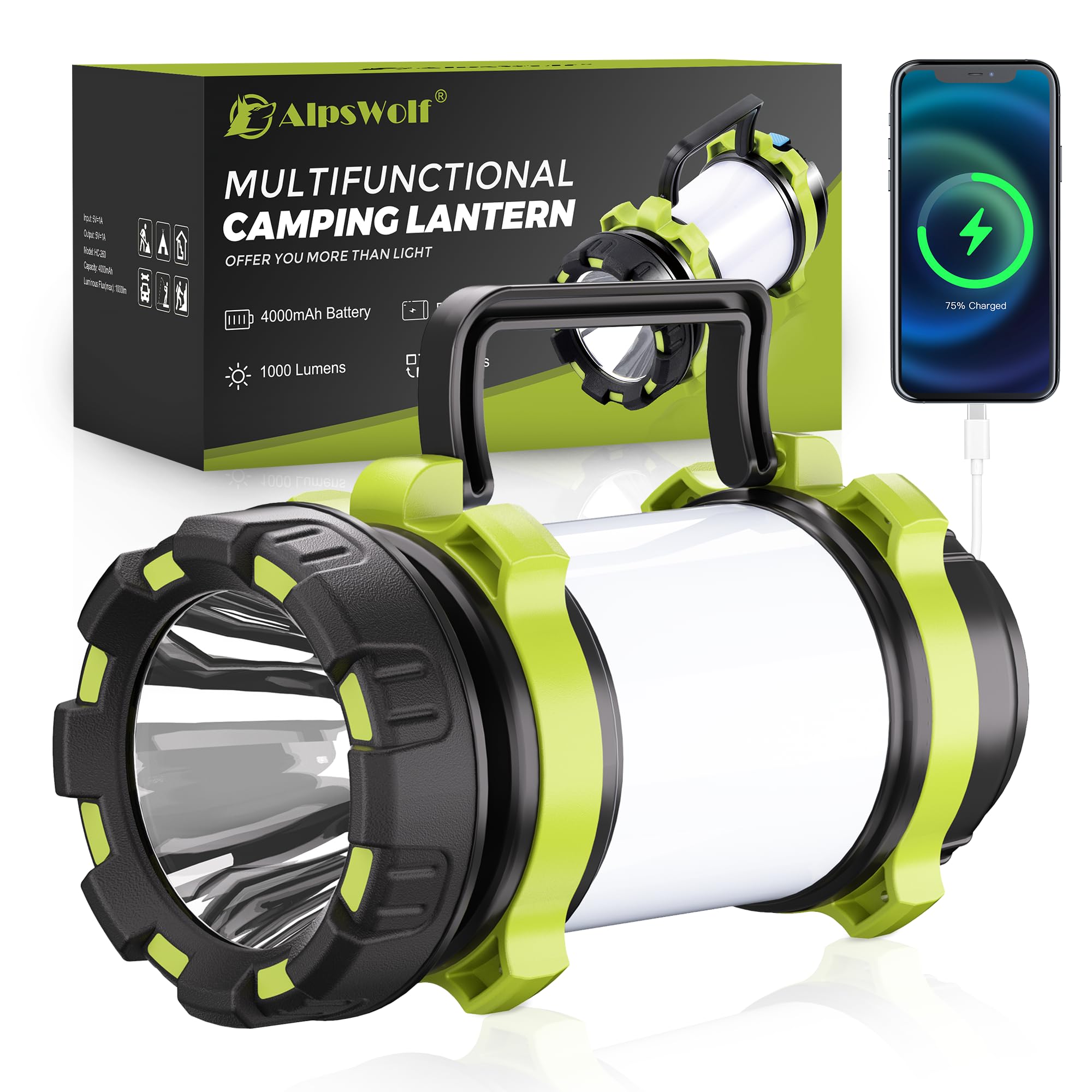 Alpswolf Camping Lantern, Rechargeable Flashlight & Emergency Light