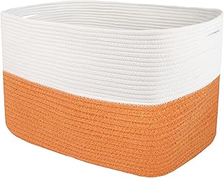 Storage Cubes 21.6'' x 16.9'' x 11.8'' Large Cotton Rope Woven Baskets for Organizing, Square Storage Baskets for Shelves Organizer, Classroom, Kids Toy Bins, Closet, Baby Nursery, Orange
