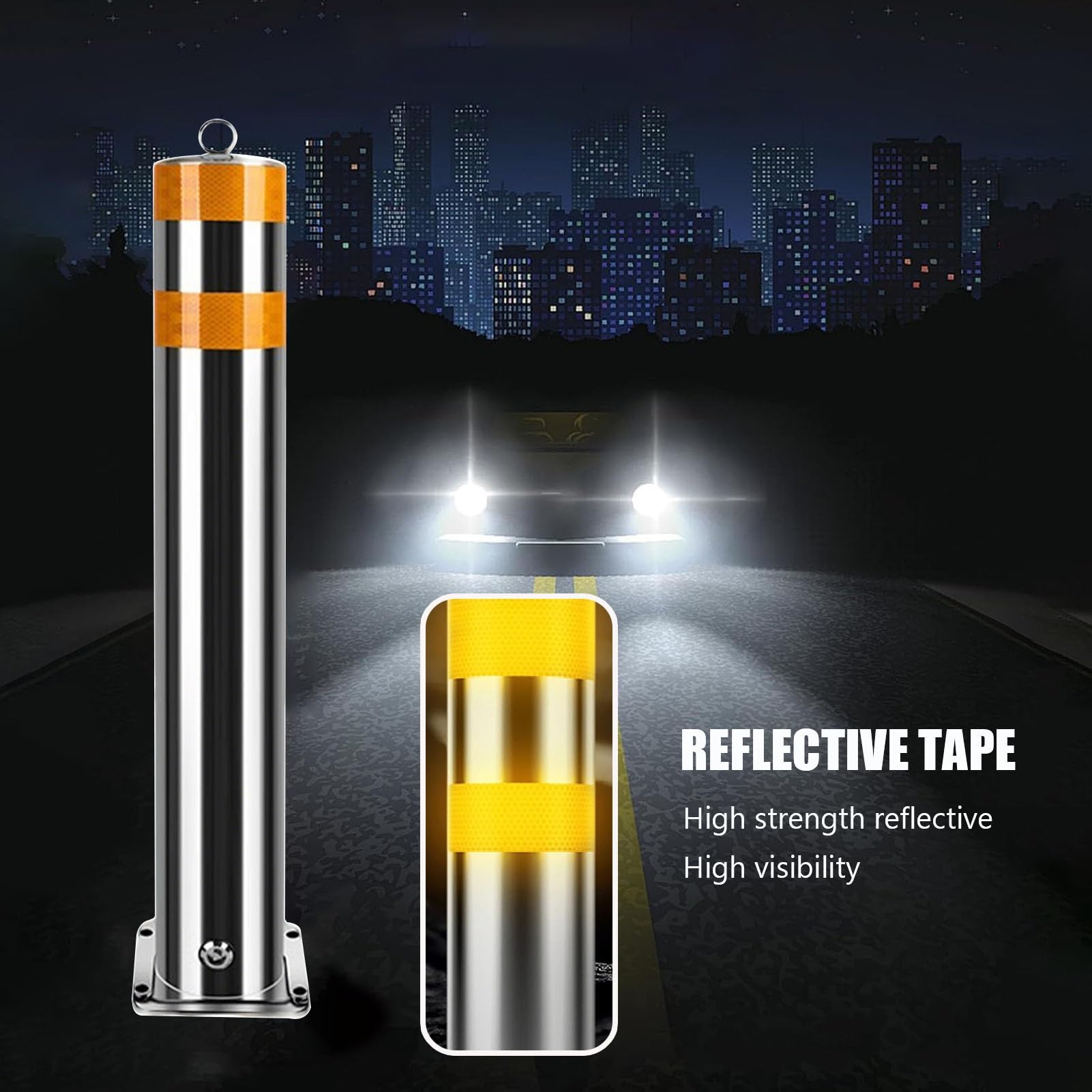 Paquete De 2 Bolardos De Seguridad De Acero Inoxidable Para Exteriores Bolardos De Barrera De Seguridad De Alta Visibilidad De 39,4 Pulgadas De Alto Bloqueables(39.4x3 in)