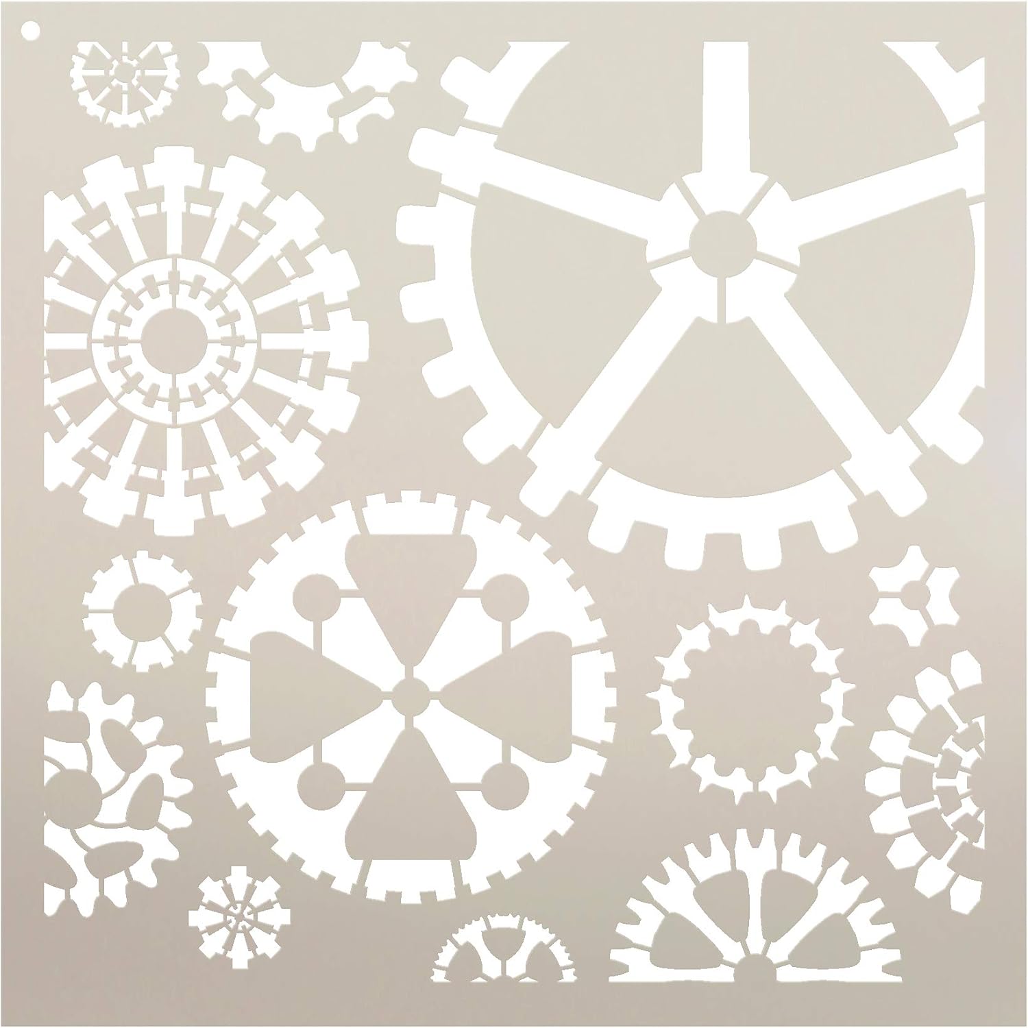 Gears Stencil by StudioR12 | Reusable Mylar Template | Use to Paint Wood Signs - Pallets - Pillows - DIY Steampunk Decor - Select Size (18 x 18)